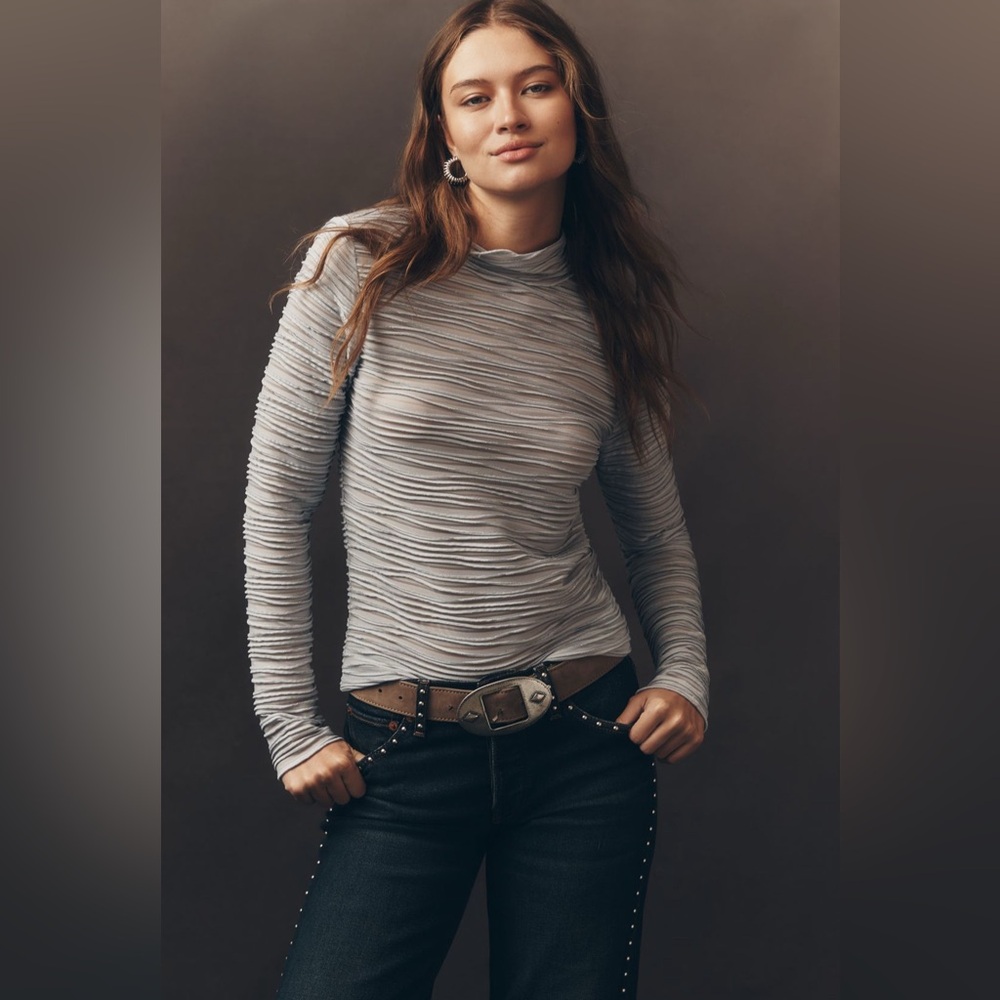 NWT! Anthropologie Pilcro Metallic Textured Turtleneck Top - Size XS 🎆